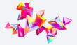 Colored 3D glass pyramids on white background. Abstract vector composition of colorful geometric shapes.