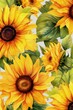 Bright yellow sunflowers with vibrant green leaves
