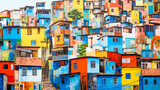 Fototapeta Miasto - old favelas, colorful houses of poor people in South America, made with Generative AI