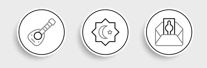 Set line Donate or pay your zakat, Lute and Octagonal star icon. Vector