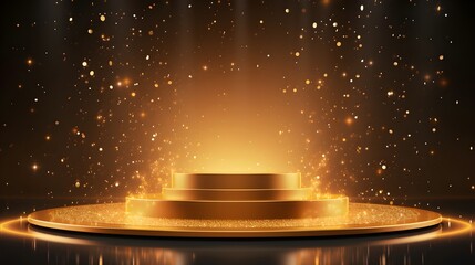 Wall Mural - Award ceremony black elegant background with stage scene design concept and gold luxury light rays, glitter effect, created with Generative AI technology.