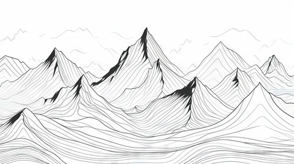 sketch of landscape with mountains line art black and white illustration of wild land