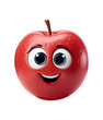 Red apple character. Cute smiling apple with big eyes on transparent background. Png element.