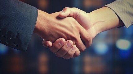 Сonfident handshake between individuals with confidence in the success of profitable business deals. The concept of successful negotiations. Businessman shake hand with partner.