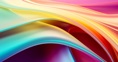Poster - Abstract fluid iridescent holographic neon curved wave in motion colorful background 3d render. Gradient design element for backgrounds, banners, wallpapers, posters and covers