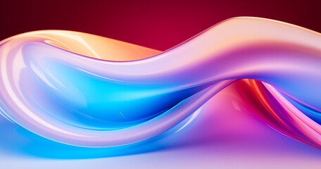Poster - Abstract grainy 3d render holographic iridescent wave in motion colorful background. Dreamy gradient design element for banners, backgrounds, wallpapers and cover