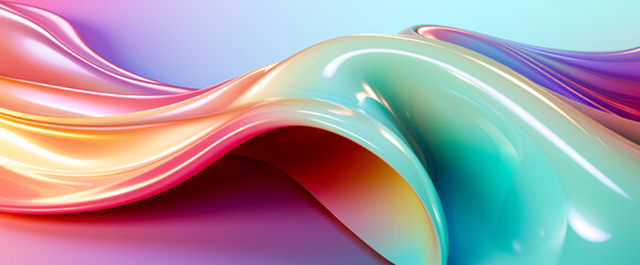 Poster - Abstract fluid iridescent holographic neon curved wave in motion colorful background 3d render. Gradient design element for backgrounds, banners, wallpapers, posters and covers
