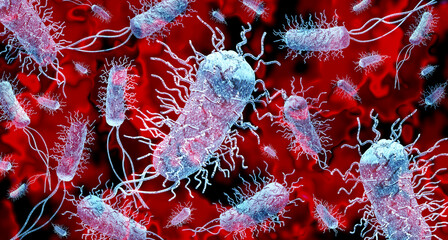 Poster - Bacteria Background and bacterial infection disease concept as a Bacteriology and microbiology or biotechnology concept as infectious cells causing an infection