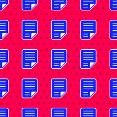 Poster - Blue File document icon isolated seamless pattern on red background. Checklist icon. Business concept. Vector