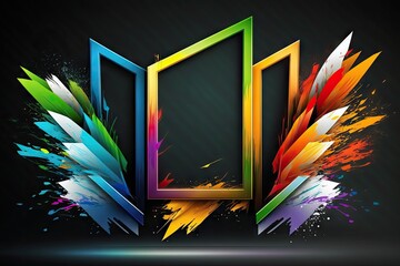 Poster - Abstract colorful background with frame and feathers