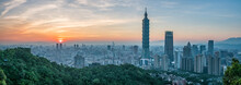 Taipeh Skyline Panorama At Sunset, Republic Of China, Taiwan