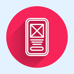 Poster - White line UI or UX design icon isolated with long shadow. Red circle button. Vector