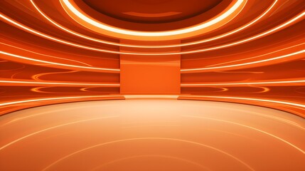 Futuristic Room in Orange Colors with beautiful Lighting. Stunning Background for Product Presentation.