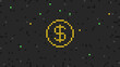Digital money pixel dollar sign. Abstract background