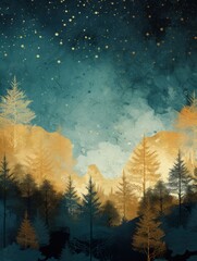 Wall Mural - Flat Wallpaper With Forest And Trees. Generative AI