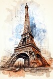 Fototapeta Paryż - Architectural Hand Sketch of the Eiffel Tower. Generative AI