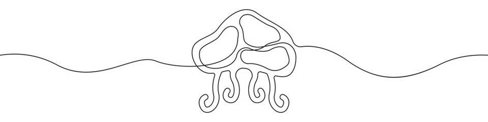 Wall Mural - Jellyfish icon line continuous drawing vector. One line Jellyfish icon vector background. Sea Jellyfish icon. Continuous outline of a Cartoon Jellyfish icon.