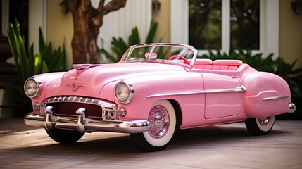 Classic pink car in pink style