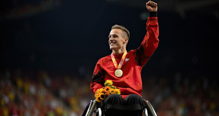 Paralympian in a wheelchair during the competition. Inclusive sport for people with special needs