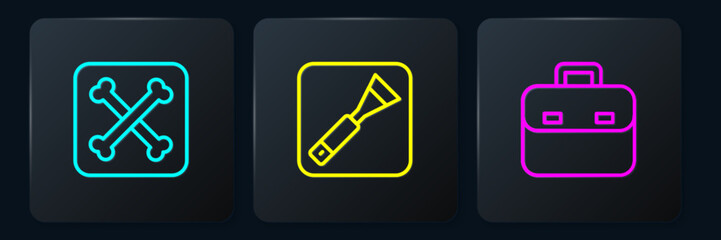 Poster - Set line Archeology, Briefcase and Paint brush. Black square button. Vector