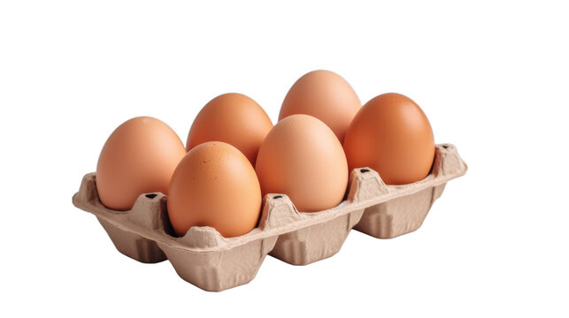 Eggs in a carton box of 6 isolated on a transparent background