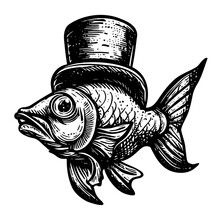 Fish Wearing Vintage Top Hat Illustration