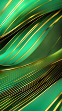 A Light Green Radiant Colors Striped And Lines Banner With Golden Pattern, White Background, Graphic Design 8K 3D Parallax Effect, Ai Generated