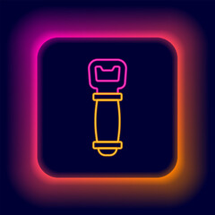 Wall Mural - Glowing neon line Bottle opener icon isolated on black background. Colorful outline concept. Vector