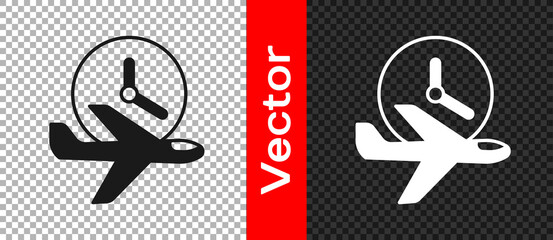 Sticker - Black Flight time icon isolated on transparent background. Vector