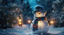 A Snowman Standing Tall In A Winter Wonderland. Snowman Standing In Winter When Christmas
