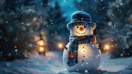 a snowman standing tall in a winter wonderland. snowman standing in winter when christmas