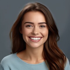 Beautiful wide smile of healthy woman, white teeth close up, dentist tooth whitening. Generative AI