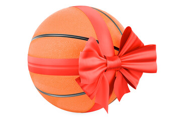 Poster - Basketball ball with red ribbon and bow, present concept. 3D rendering