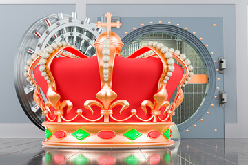 Poster - crown with opened bank vault, 3d rendering