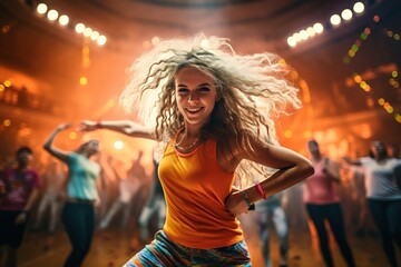 Wall Mural - beautiful girl at dance aerobics class