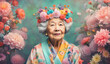Beautiful grandmother with flowers