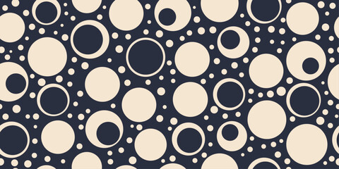 Poster - White circles, dark blue circles inside. Two color seamless and stylish illustration of a pattern made of circles. Design for textile, pillows, clothing, background, wrapping, notebooks.
