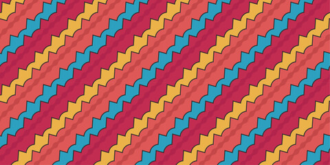 Poster - Spiked cartoon diagonal lines. Vector diagonal colorful and seamless. Design for textile, pillows, clothing, background, wrapping, notebooks.