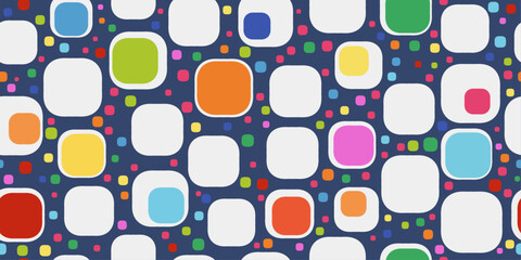 Poster - Pillow shapes with colored spots. Vector seamless multi-colored pattern of white shapes and colored fillings. Design for textile, pillows, clothing, background, wrapping, notebooks.