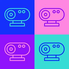 Sticker - Pop art line Web camera icon isolated on color background. Chat camera. Webcam icon. Vector