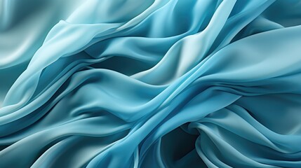 Wall Mural - Blue silky background with folds. Natural blue transparent textile. Ai generated. folded pleats.