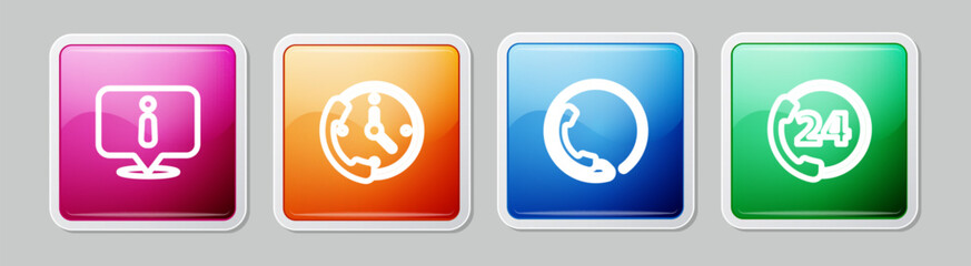 Poster - Set line Information, Telephone 24 hours support, and . Colorful square button. Vector