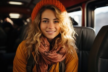 Wall Mural - young woman travelling by train - people photography