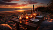 romantisches dinner am meer strand beach im urlaub sonnenuntergang mit kerzen candle light dinner bbq - fiktiv generative ki ai