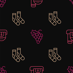 Sticker - Set line Farm house, Socks and Grape fruit on seamless pattern. Vector