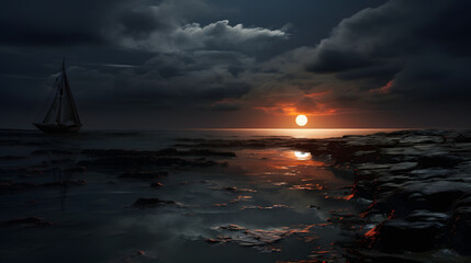 Wall Mural - Moon over the sea
