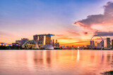 Fototapeta Miasta - Singapore City Skyline view from Marina Bay during Sunset