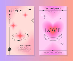 Wall Mural - vector love banner templates with geometric shapes,blurred sparkles,copy space for text in 90s style