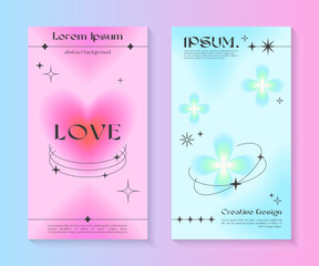 Wall Mural - vector love banner templates with geometric shapes,blurred sparkles,copy space for text in 90s style