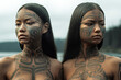 Living Art: The Mesmerizing Beauty of Young Indigenous Women Adorned with Intricate Tattoos, ai generative